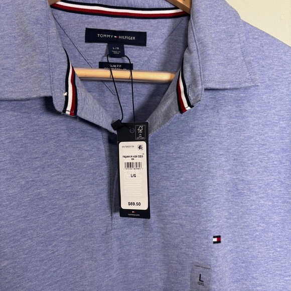 Tommy Hilfiger Slim Fit Short Sleeve Cotton Polo-Blue-Men Large - Picture 2 of 6